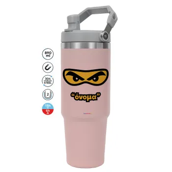 Ninja Eyes με όνομα, ΡΟΖ χρώματος Θερμός Ανοξείδωτο 890ml (30oz) με χερούλι