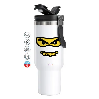 Ninja Eyes με όνομα, Mega Tumbler με καπάκι, διπλού τοιχώματος (θερμό) 1,2L