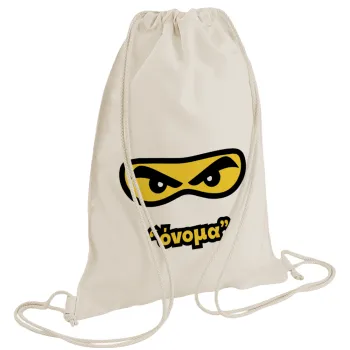 Ninja Eyes με όνομα, Backpack bag GYMBAG natural (28x40cm)
