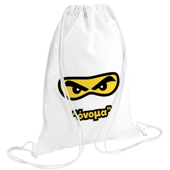 Ninja Eyes με όνομα, Backpack pouch GYMBAG white (28x40cm)