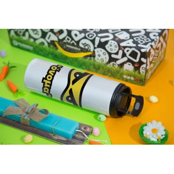 Ninja Eyes με όνομα, Easter candle,Travel Tumbler 2 Lids, with metal straw & cleaning brush & aromatic flat candle (30cm) (BLUE)