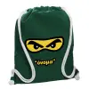 Τσάντα πλάτης πουγκί GYMBAG BOTTLE GREEN, με τσέπη (40x48cm) & χονδρά λευκά κορδόνια