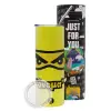 Neon Yellow Travel Tumbler θερμό, μεταλλικό καλαμάκι(Ανωξείδωτο 304 Food grade, BPA free, 600ml)