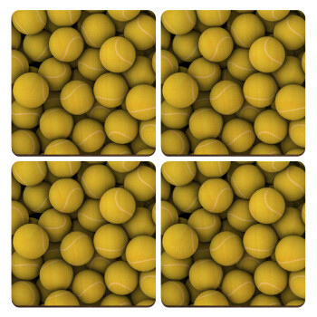 Tenis balls, ΣΕΤ x4 Σουβέρ ξύλινα τετράγωνα plywood (9cm)