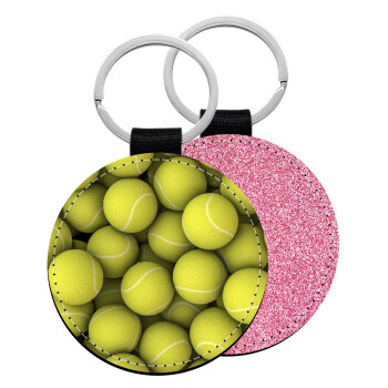 Tenis balls, Μπρελόκ Δερματίνη, στρογγυλό ΡΟΖ (5cm)