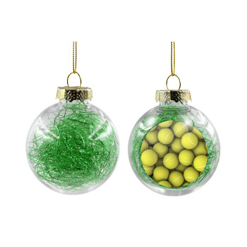Μπάλες  τέννις, Χριστουγεννιάτικη μπάλα δένδρου διάφανη με πράσινο γέμισμα 8cm