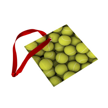 Μπάλες  τέννις, Χριστουγεννιάτικο στολίδι γυάλινο τετράγωνο 9x9cm