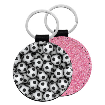 Soccer balls, Μπρελόκ Δερματίνη, στρογγυλό ΡΟΖ (5cm)