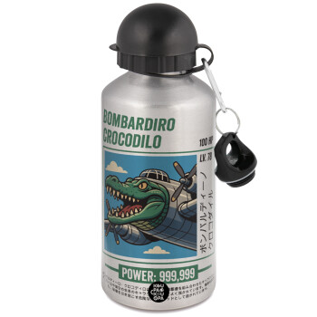 Bombardiro Crocodilo, Μεταλλικό παγούρι νερού, Ασημένιο, αλουμινίου 500ml