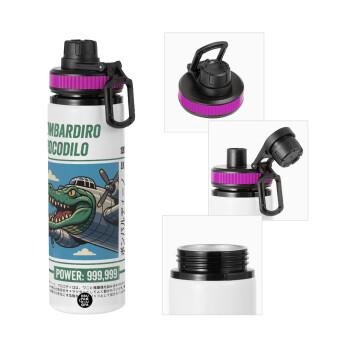 Bombardiro Crocodilo, Μεταλλικό παγούρι νερού με καπάκι ασφαλείας, αλουμινίου 850ml
