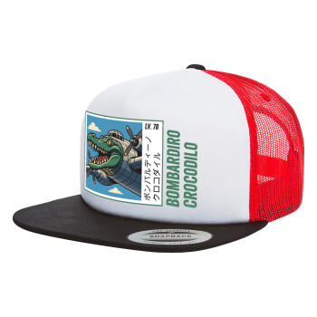 Bombardiro Crocodilo, Καπέλο Ενηλίκων Foam Flat Snapback με Δίχτυ Μαύρο-Λευκό-Κόκκινο (POLYESTER, ΕΝΗΛΙΚΩΝ, UNISEX, ONE SIZE)
