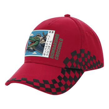 Bombardiro Crocodilo, Adult Cap RACING Ultimate Red/Black, (100% COTTON DRILL, ADULT, UNISEX, ONE SIZE ADULT)