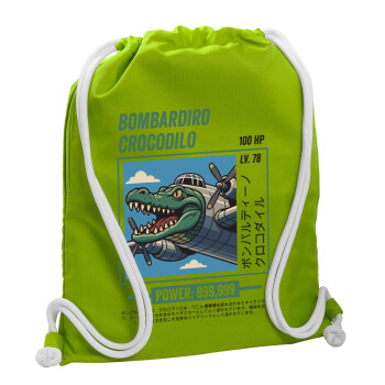 Bombardiro Crocodilo, Τσάντα πλάτης πουγκί GYMBAG LIME GREEN, με τσέπη (40x48cm) & χονδρά κορδόνια