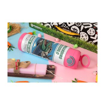 Bombardiro Crocodilo, Πασχαλινή Λαμπάδα με Παιδικό παγούρι θερμό, ανοξείδωτο, με καλαμάκι ασφαλείας, ΡΟΖ (500ml)