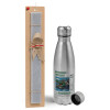 Easter Set, metallic Inox water bottle (750ml) & aromatic flat Easter candle (30cm) (GRAY)