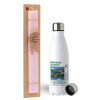 Easter Set, metallic stainless steel water bottle (750ml) & scented flat Easter candle (30cm) (PINK)