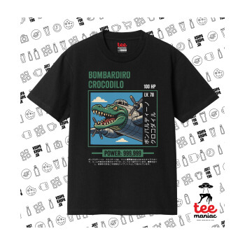 Bombardiro Crocodilo, Κλασικό T-Shirt, διπλής ραφής, χωρίς πλευρικές ραφές ΜΑΥΡΟ από 100% βαμβάκι. Vegan & OEKO-TEX πιστοποιημένο.