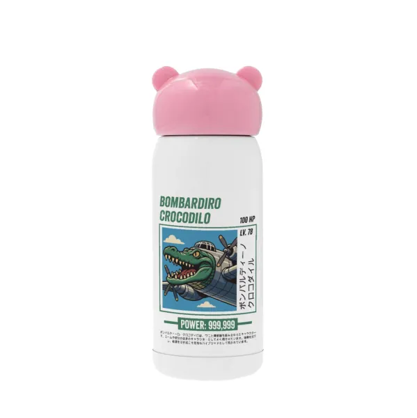 Bombardiro Crocodilo — Pink stainless steel thermal flask, 320ml