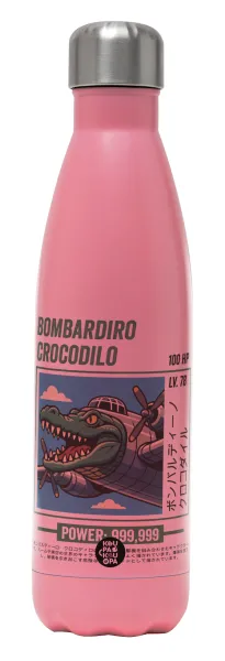 Bombardiro Crocodilo — Μεταλλικό παγούρι θερμός Ροζ Ματ (Stainless steel), διπλού τοιχώματος, 500ml