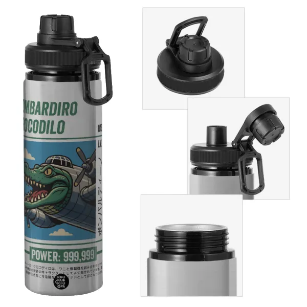 Bombardiro Crocodilo — Μεταλλικό παγούρι νερού με καπάκι ασφαλείας, αλουμινίου 850ml