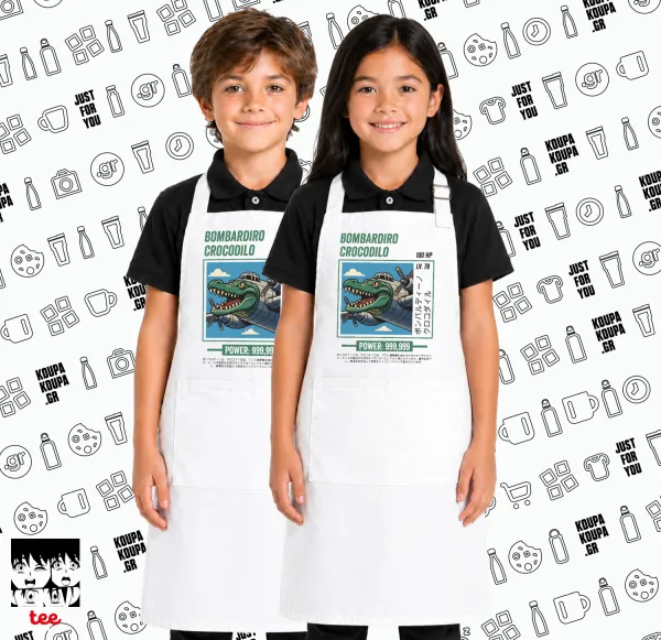 Bombardiro Crocodilo — White kids' cooking apron with pockets