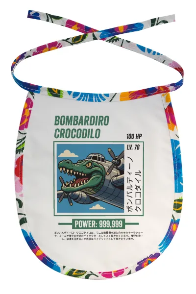 Bombardiro Crocodilo — Stain-resistant baby bib with tie, multicoloured