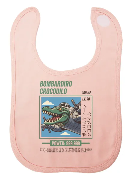 Bombardiro Crocodilo — Baby bib with velcro, pink, 100% organic cotton (0-18 months)