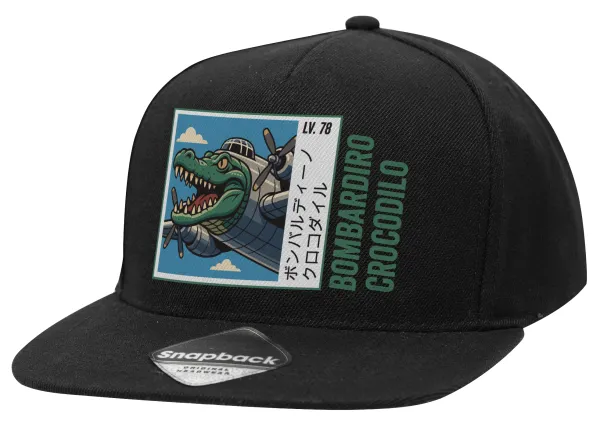 Bombardiro Crocodilo — Adult Flat Snapback Hat Black, (100% COTTON TWILL, ADULT, UNISEX, ONE SIZE)