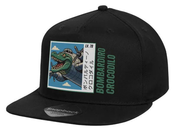 Bombardiro Crocodilo — Children's Flat Snapback Hat, Black (100% COTTON, CHILD, UNISEX, ONE SIZE)