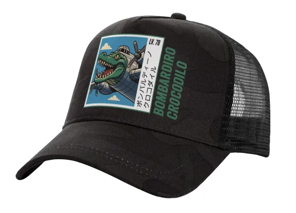 Bombardiro Crocodilo — Adult Structured Trucker Hat, with Mesh, Dark Army (100% COTTON, ADULT, UNISEX, ONE SIZE)