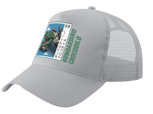 Bombardiro Crocodilo — Καπέλο Trucker με Δίχτυ, ΓΚΡΙ, (ΒΑΜΒΑΚΕΡΟ, ΠΑΙΔΙΚΟ, UNISEX, ONE SIZE)
