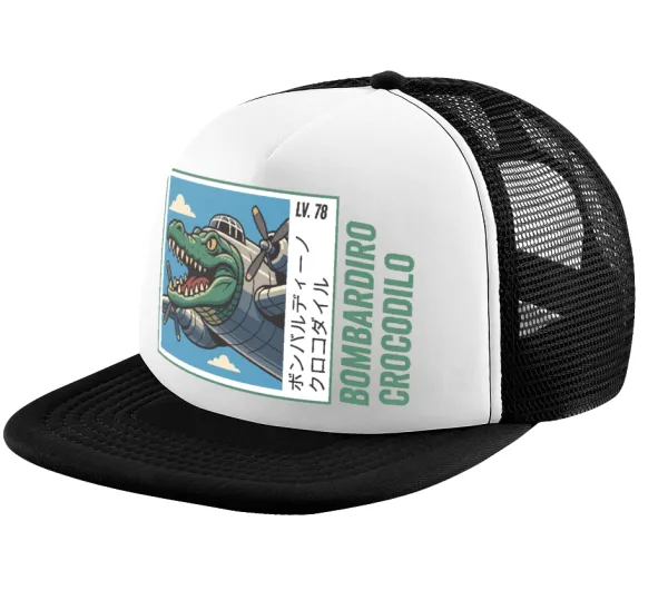 Bombardiro Crocodilo — Καπέλο Ενηλίκων Soft Trucker με Δίχτυ Black/White (POLYESTER, ΕΝΗΛΙΚΩΝ, UNISEX, ONE SIZE)