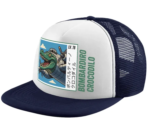 Bombardiro Crocodilo — Καπέλο παιδικό Soft Trucker με Δίχτυ ΜΠΛΕ ΣΚΟΥΡΟ/ΛΕΥΚΟ (POLYESTER, ΠΑΙΔΙΚΟ, ONE SIZE)