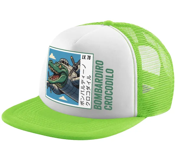 Bombardiro Crocodilo — Child's Soft Trucker Hat with Green/White Mesh (POLYESTER, CHILDREN'S, ONE SIZE)