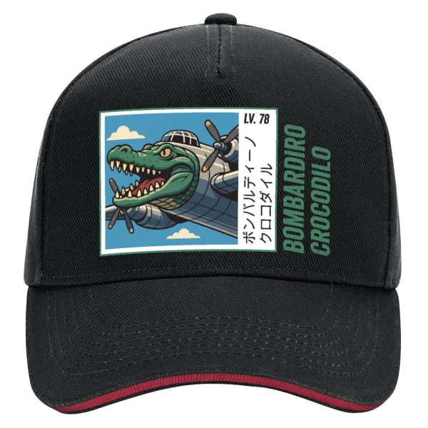 Bombardiro Crocodilo — DRILL Adult Ultimate Hat BLACK/RED, (100% COTTON, ADULT, UNISEX, ONE SIZE)