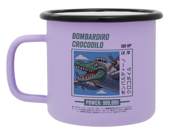 Bombardiro Crocodilo — Metal enamel mug, matte light pastel purple, 360ml
