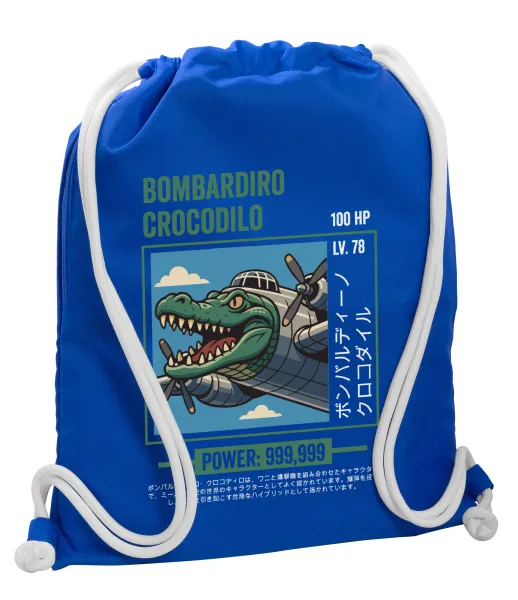 Bombardiro Crocodilo — Backpack pouch GYMBAG Blue, with pocket (40x48cm) & thick cords
