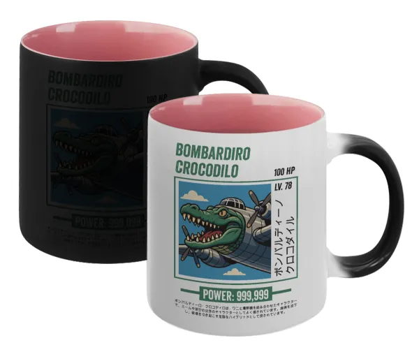 Bombardiro Crocodilo — Magic mug with pink interior, ceramic, 330ml, changes colour with hot drinks