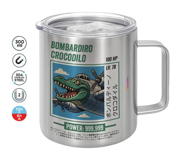 Bombardiro Crocodilo — Double-walled stainless steel mug 300ml with temperature-retaining lid