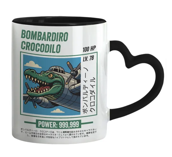 Bombardiro Crocodilo — Mug heart black handle, ceramic, 330ml