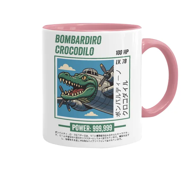 Bombardiro Crocodilo — Mug colored pink, ceramic, 330ml