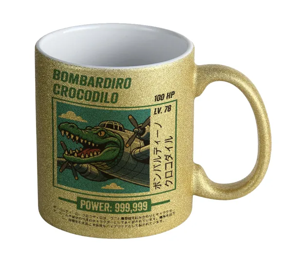 Bombardiro Crocodilo — Κούπα Χρυσή Glitter που γυαλίζει, κεραμική, 330ml