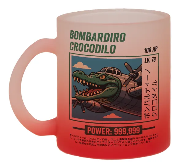 Bombardiro Crocodilo — Κούπα γυάλινη δίχρωμη με βάση το κόκκινο ματ, 330ml