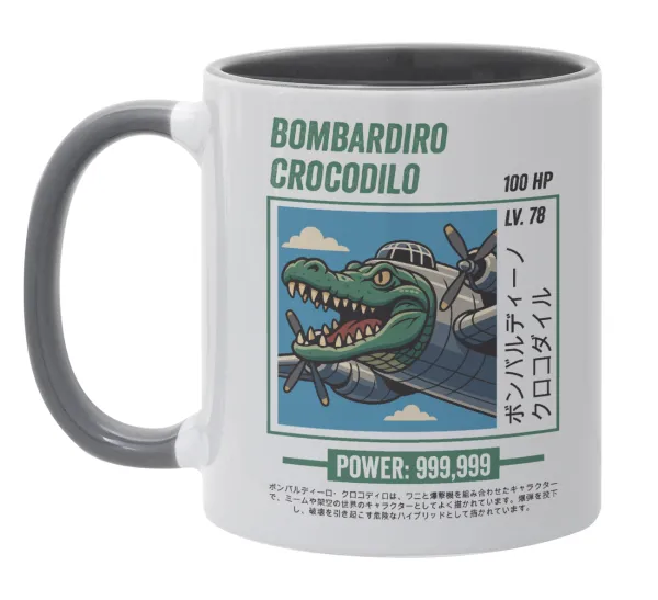 Bombardiro Crocodilo — Κούπα χρωματιστή γκρι, κεραμική, 330ml
