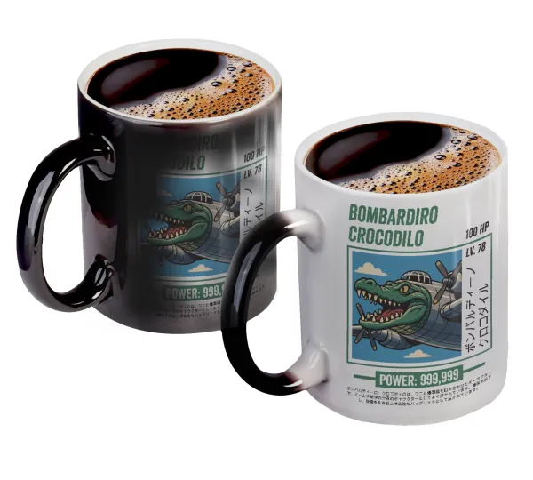 Bombardiro Crocodilo — Color changing magic Mug, ceramic, 330ml when adding hot liquid inside, the black colour desappears (1 pcs)