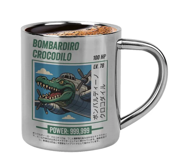 Bombardiro Crocodilo — Κουπάκι μεταλλικό διπλού τοιχώματος για espresso (220ml)