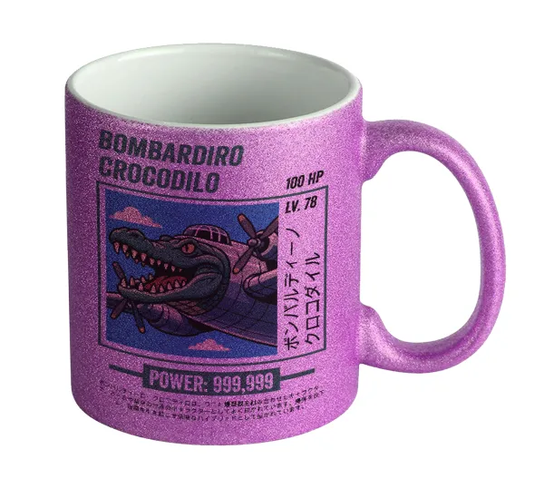 Bombardiro Crocodilo — Purple glitter mug that sparkles, ceramic, 330ml