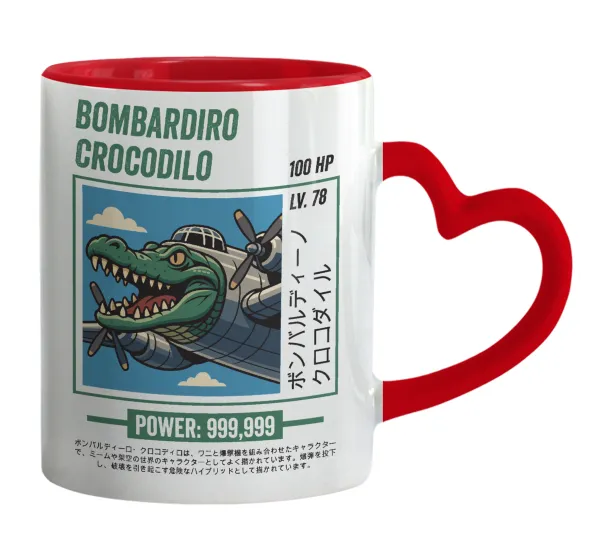 Bombardiro Crocodilo — Mug heart red handle, ceramic, 330ml