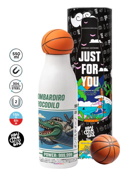 Bombardiro Crocodilo — Μπάλα μπάσκετ μεταλλικό παγούρι θερμός, διπλού τοιχώματος, 550ml