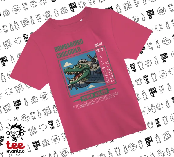 Bombardiro Crocodilo — PINK childrens T-Shirt made of 100% cotton, for every day. Vegan & OEKO-TEX certified.